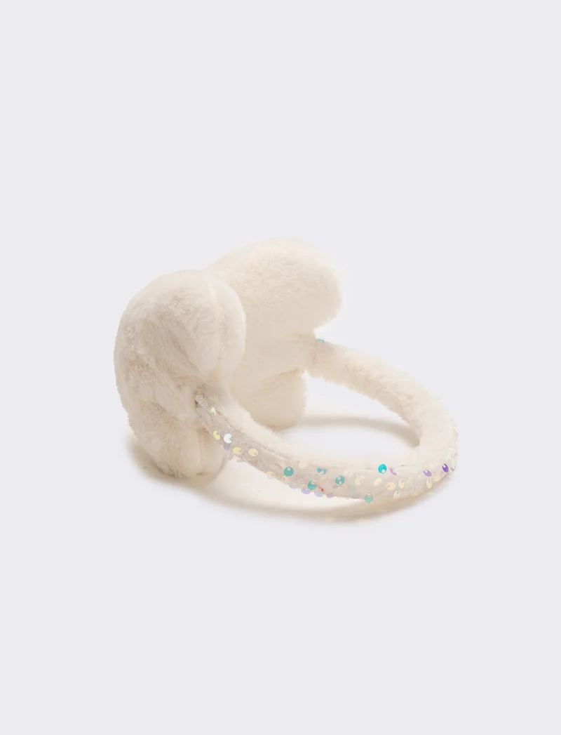 Copriorecchie cuore con paillettes - Bianco