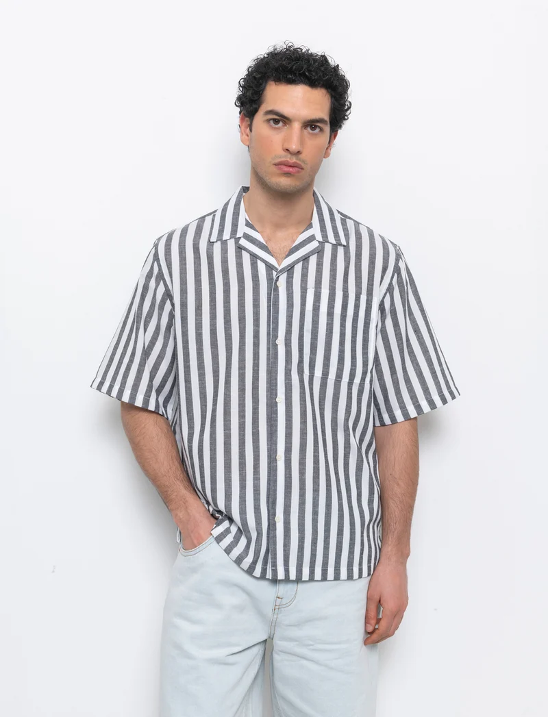 Camicia fantasia a righe da uomo - Nero