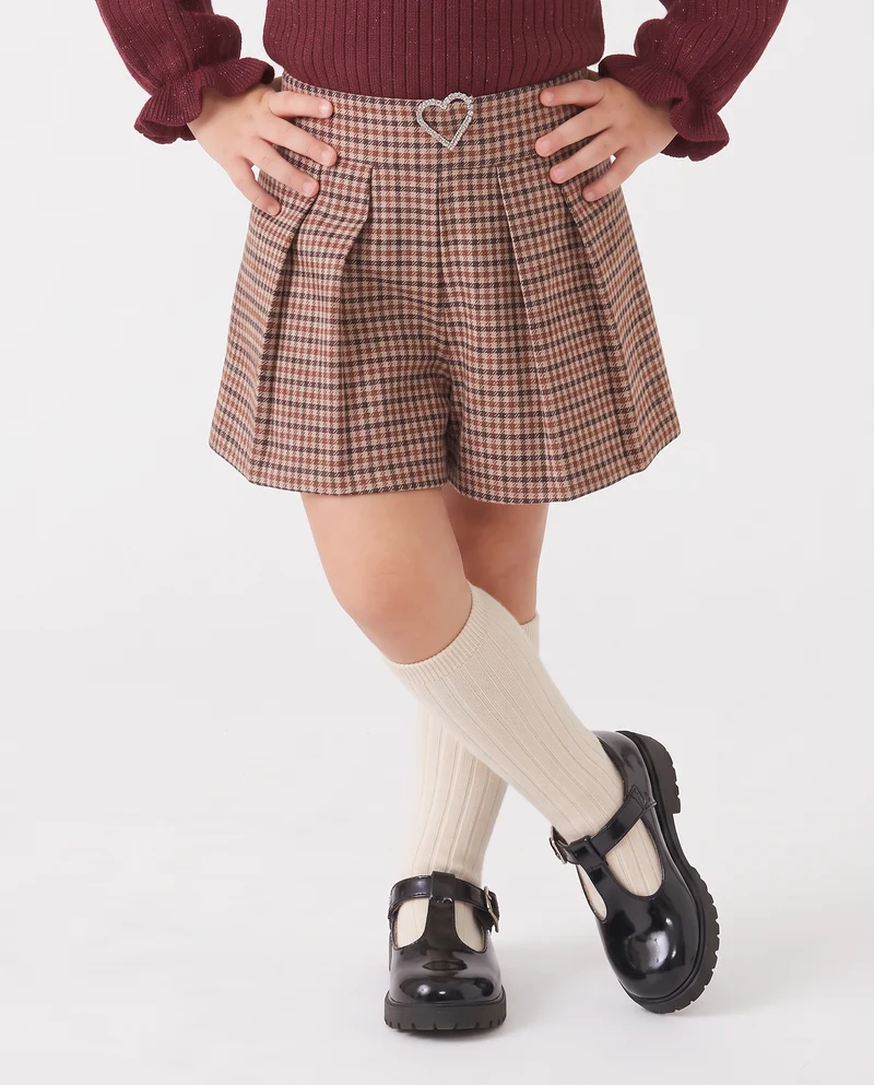 Shorts ampi a quadretti con cintura gioiello - Fantasia