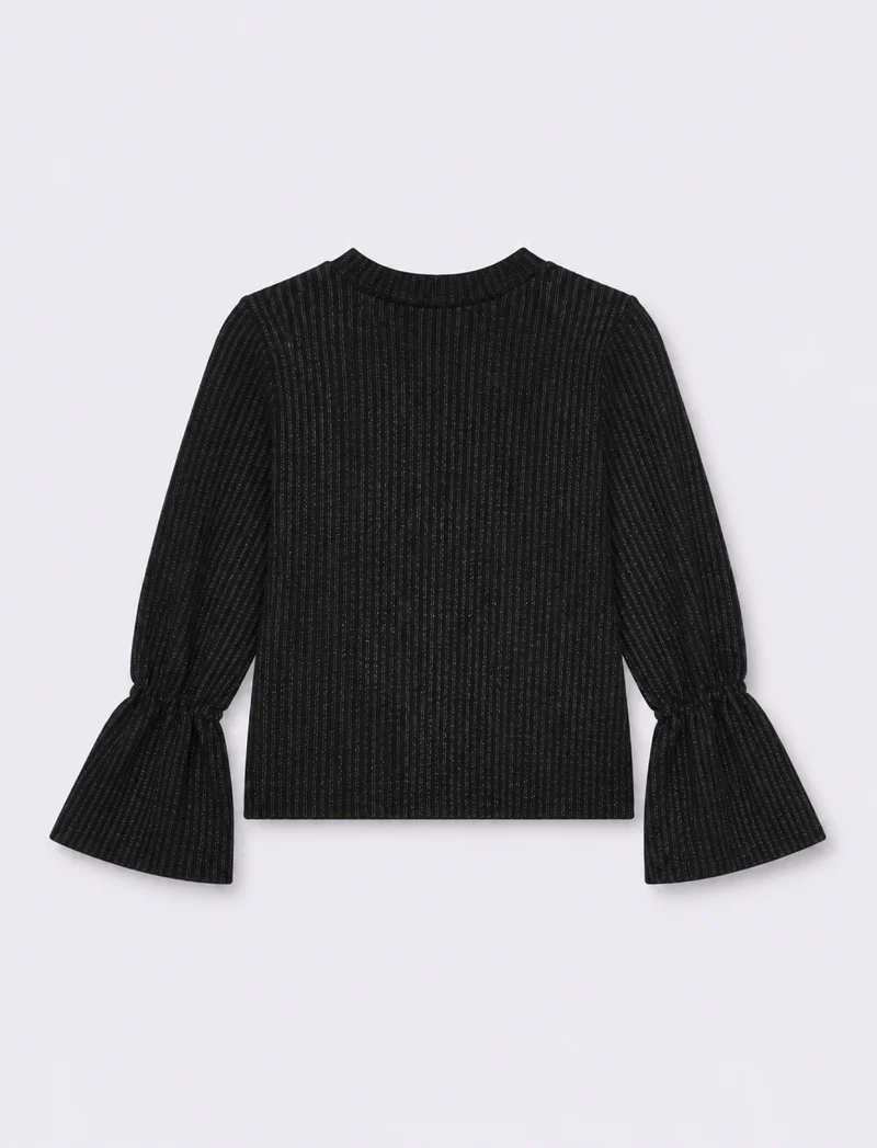 Pullover brillantinato con spilla gioiello - Nero