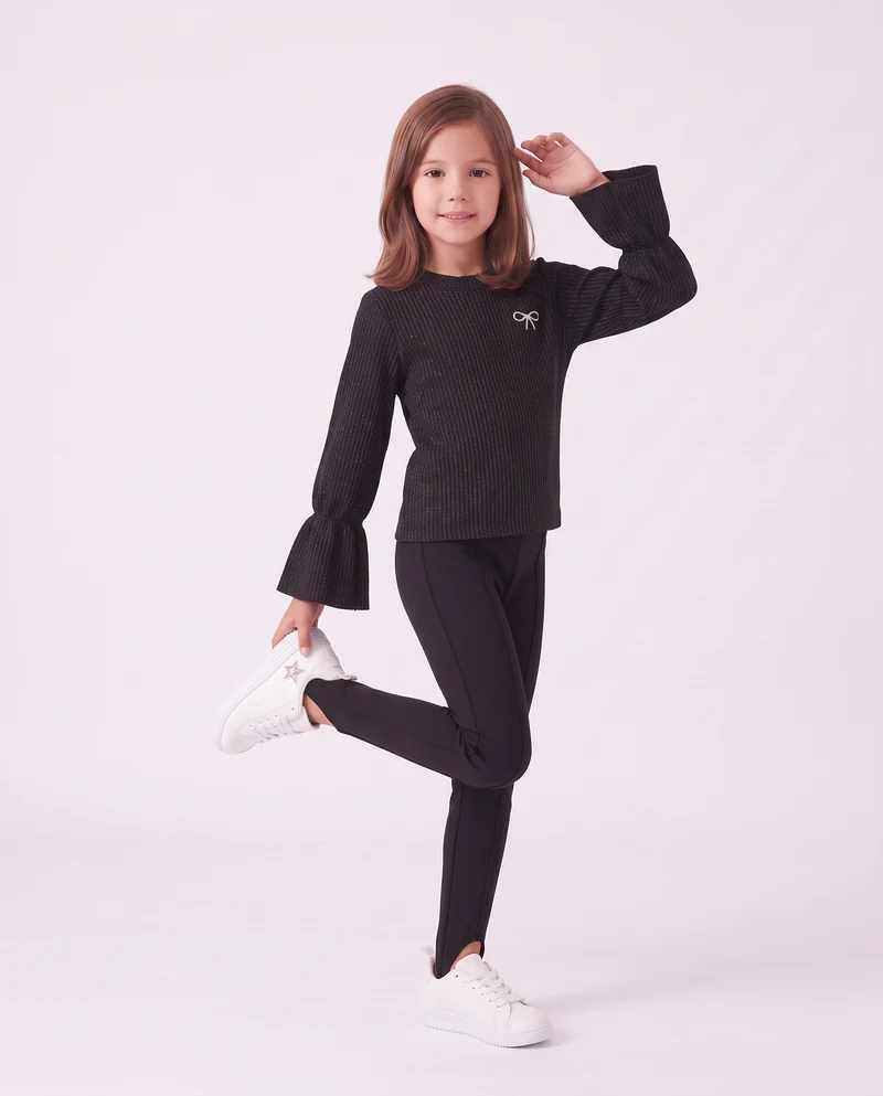 Fuseaux in interlock elasticizzato con nervina - Nero