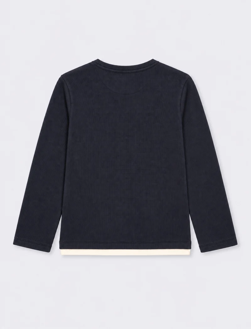 Maglia trama waffel tinta unita - Blu