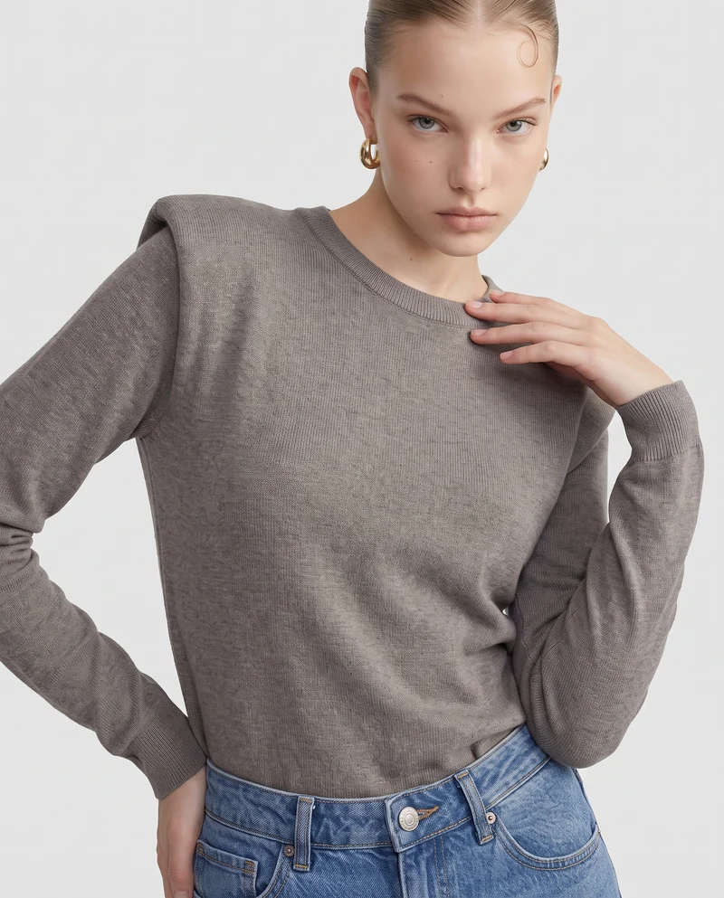 Pullover girocollo con spalline regolari - Grigio mel.