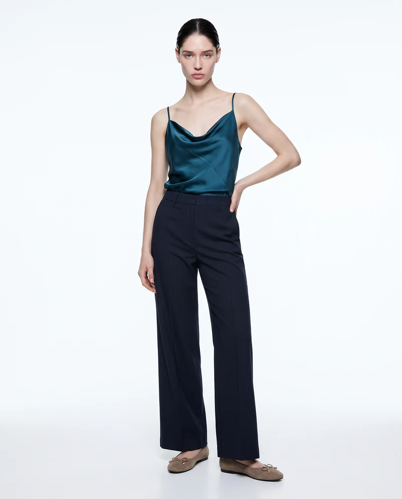 Top con scollo drappeggiato e bretelle sottili - Verde Ottanio