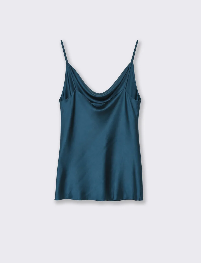 Top con scollo drappeggiato e bretelle sottili - Verde Ottanio