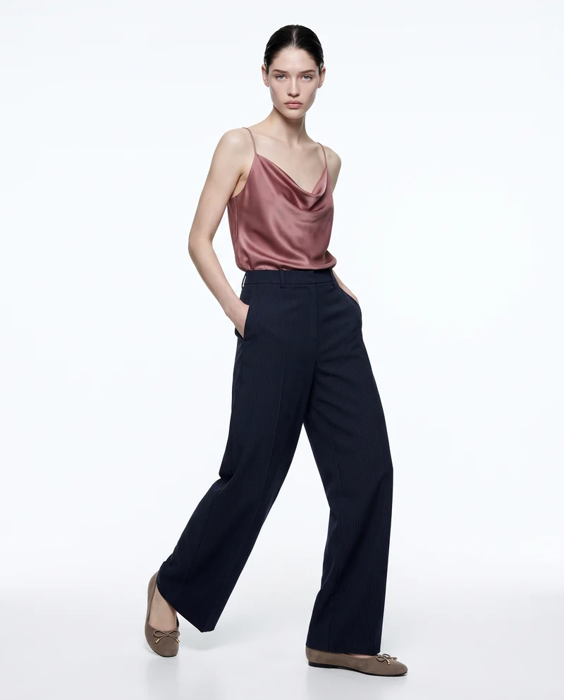 Top con scollo drappeggiato e bretelle sottili - Rosa antico