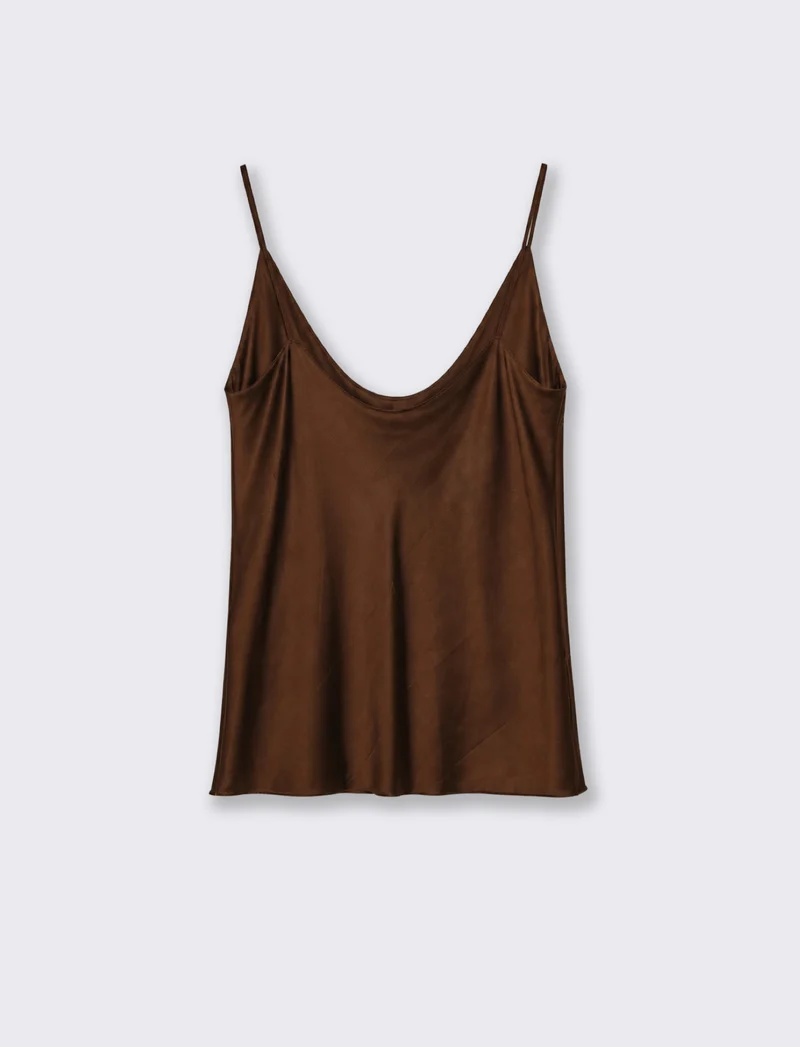 Top con scollo drappeggiato e bretelle sottili - Moro