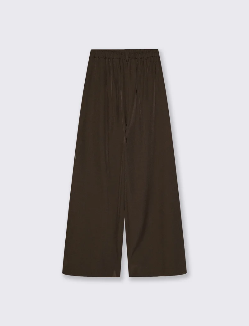 Pantaloni palazzo con pences e chiusura a bottone - Moro