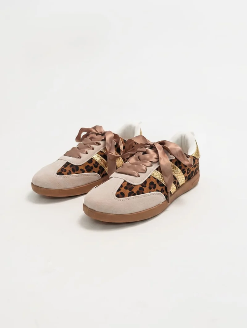 Sneakers maculato in microfibra beige e oro - Maculato