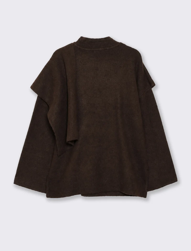 Pullover a collo alto con sciarpa abbinata - Moro