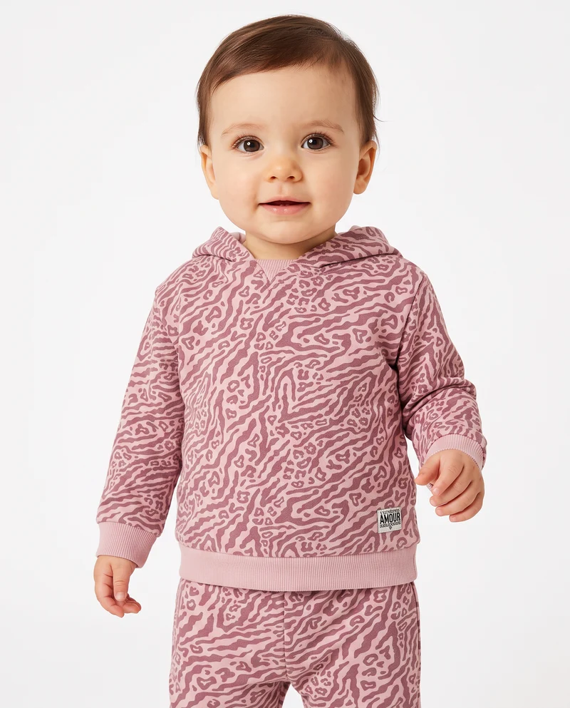 Felpa basica con stampa all over - Rosa polvere