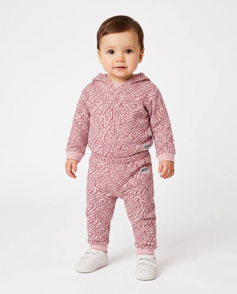 Jogger basico con stampa all over - Rosa polvere