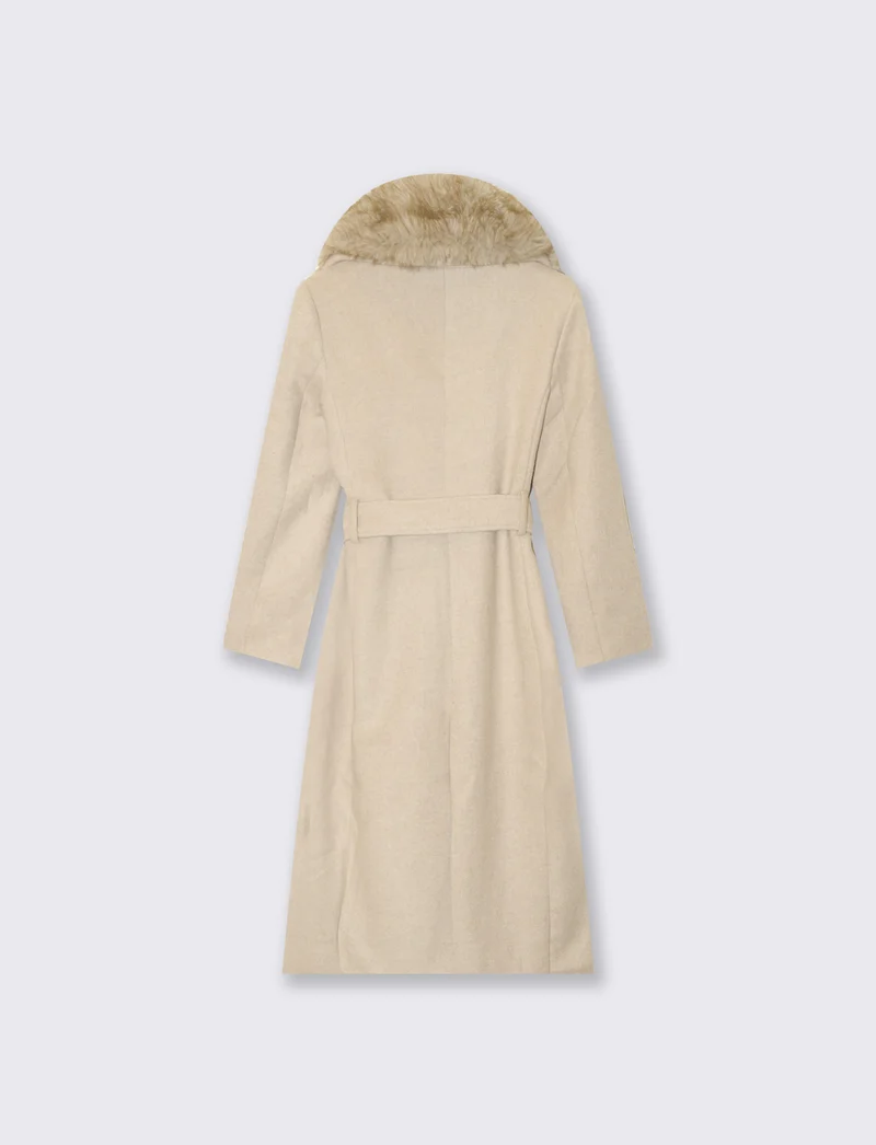 Cappotto lungo con collo in pelliccia - Beige