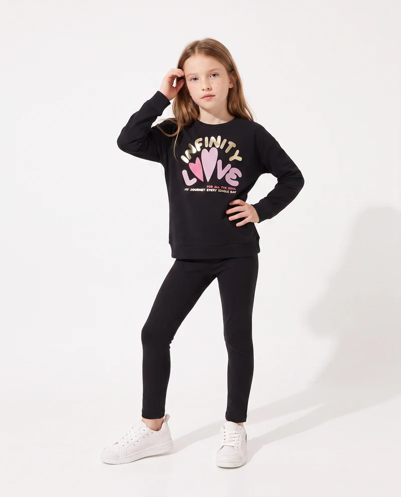 Leggings da bambina con interno garzato - Nero