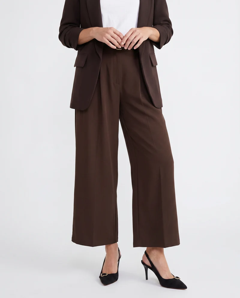 Pantaloni ampi con pences e cintura - Moro