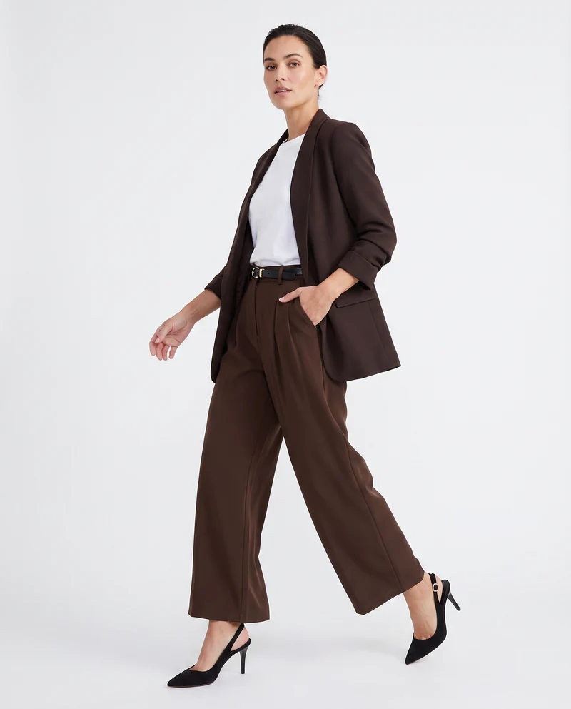 Pantaloni ampi con pences e cintura - Moro