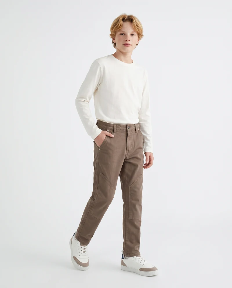 Pantaloni in twill con tasca e dettagli - Marrone chiaro
