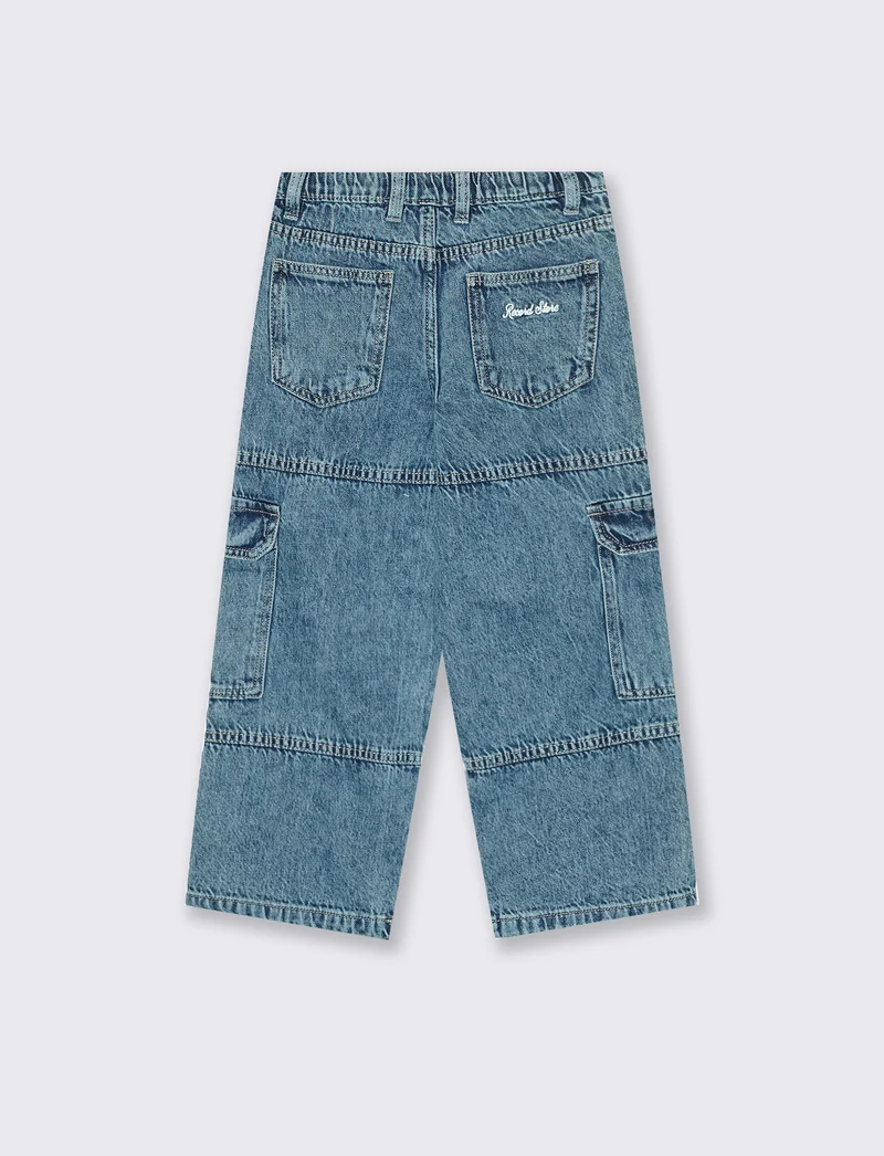 Jeans cargo baggy con ricami retrò - Denim