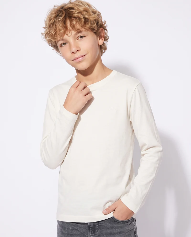 T-shirt manica lunga in cotone caldo - Bianco latte