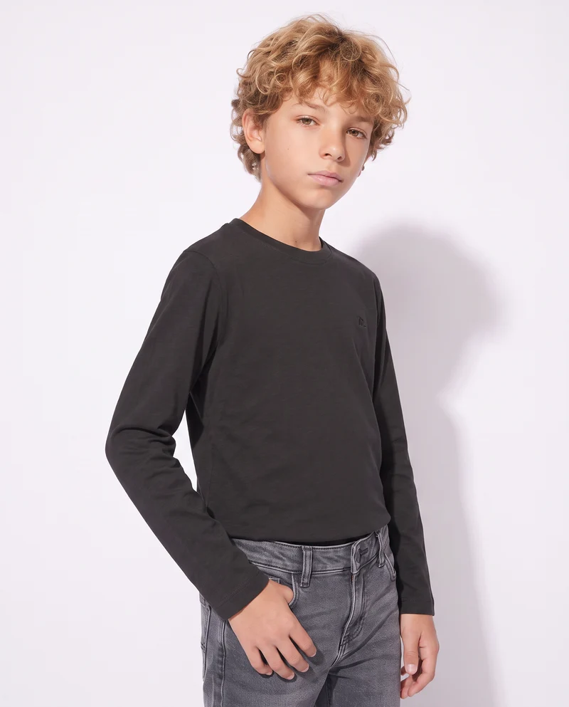 T-shirt manica lunga in cotone caldo - Nero