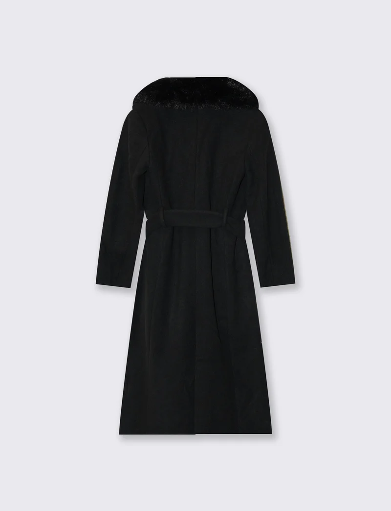 Cappotto lungo con collo in pelliccia - Nero