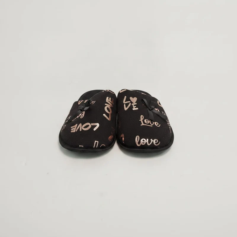 Pantofola nera da con scritta Love - Nero
