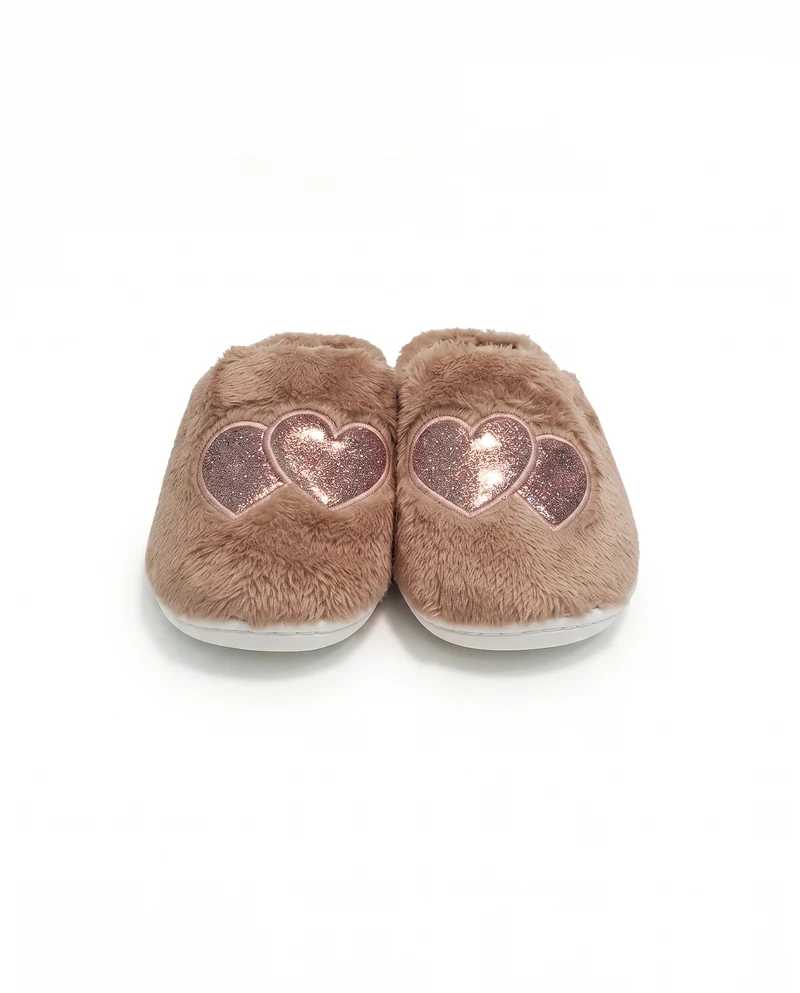 Pantofola da con cuori glitterati - Grigio tortora