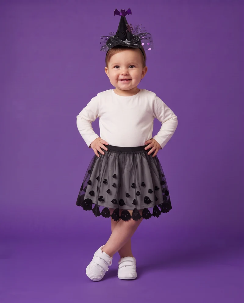 Gonna in tulle stile Halloween con stampa - Nero