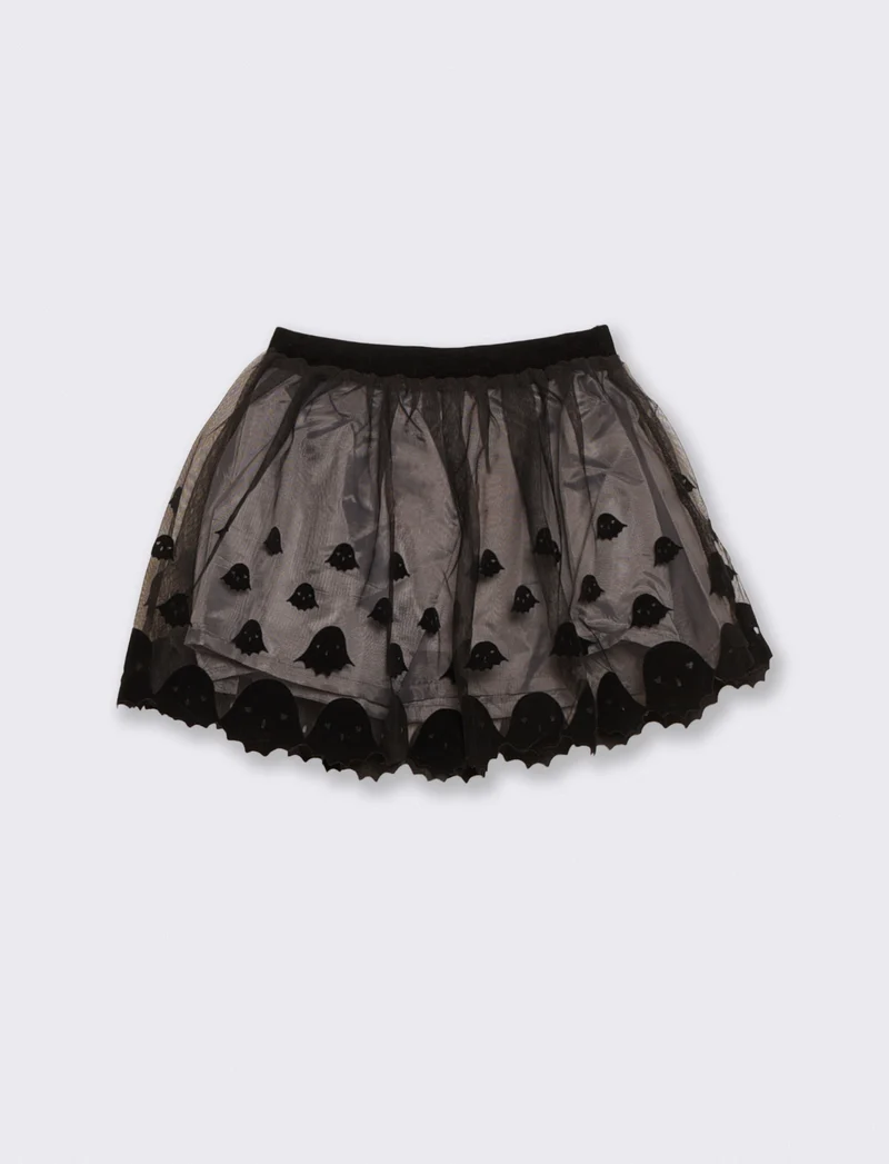 Gonna in tulle stile Halloween con stampa - Nero