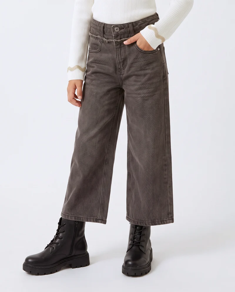 Jeans wide leg grigi con taglio sfrangiato - Nero
