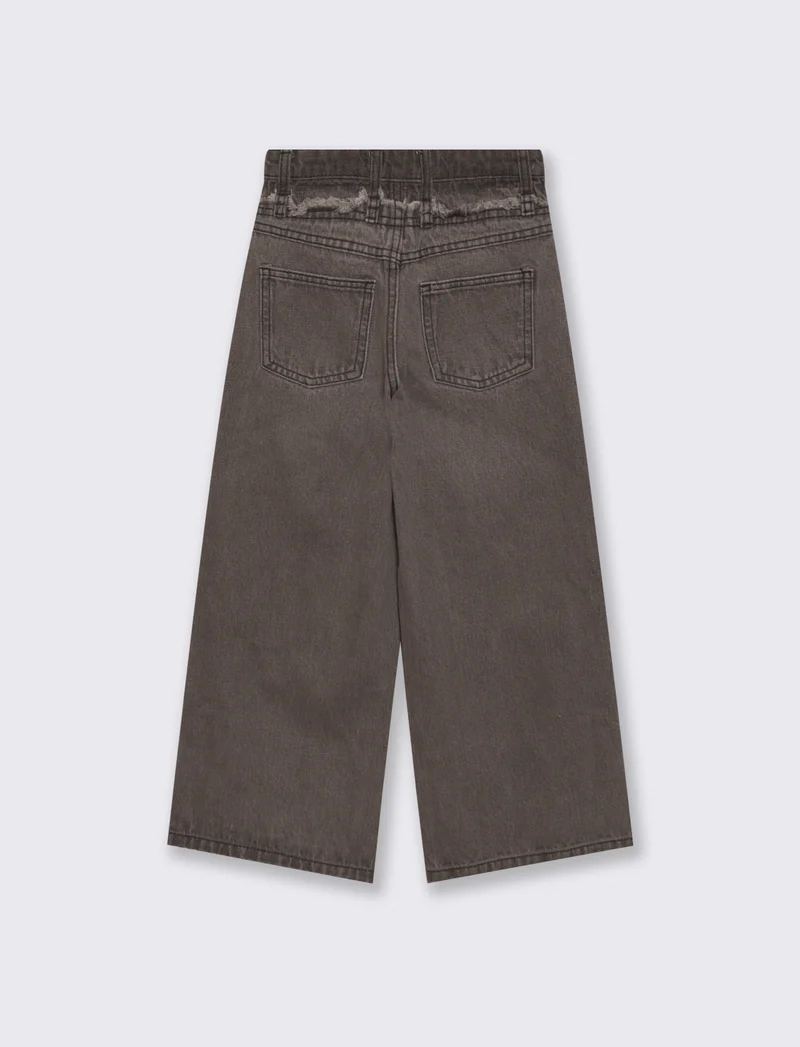 Jeans wide leg grigi con taglio sfrangiato - Nero