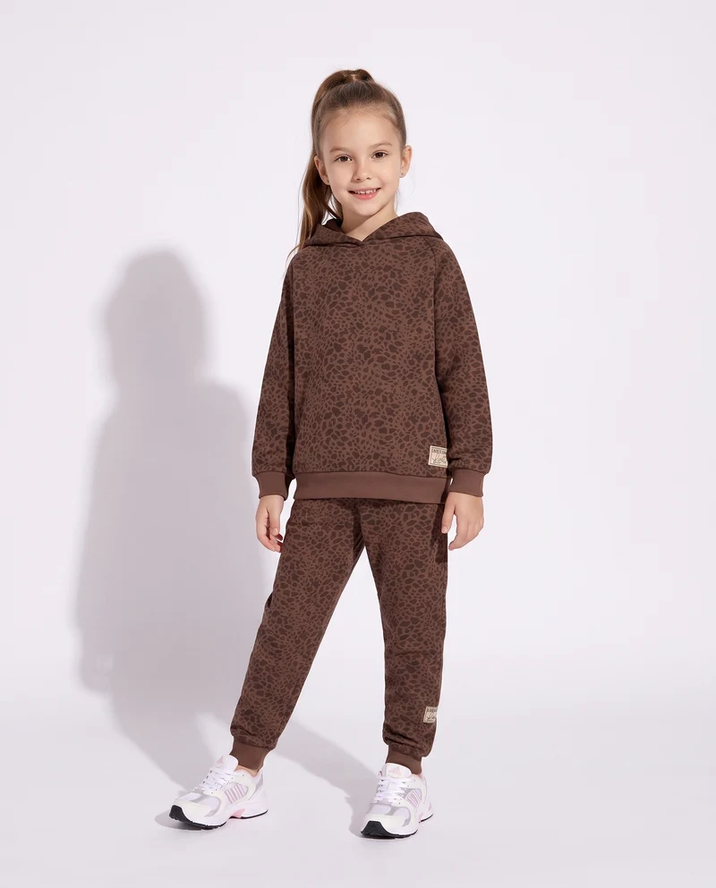 Jogger da bambina in tessuto garzato - Marrone cioccolato