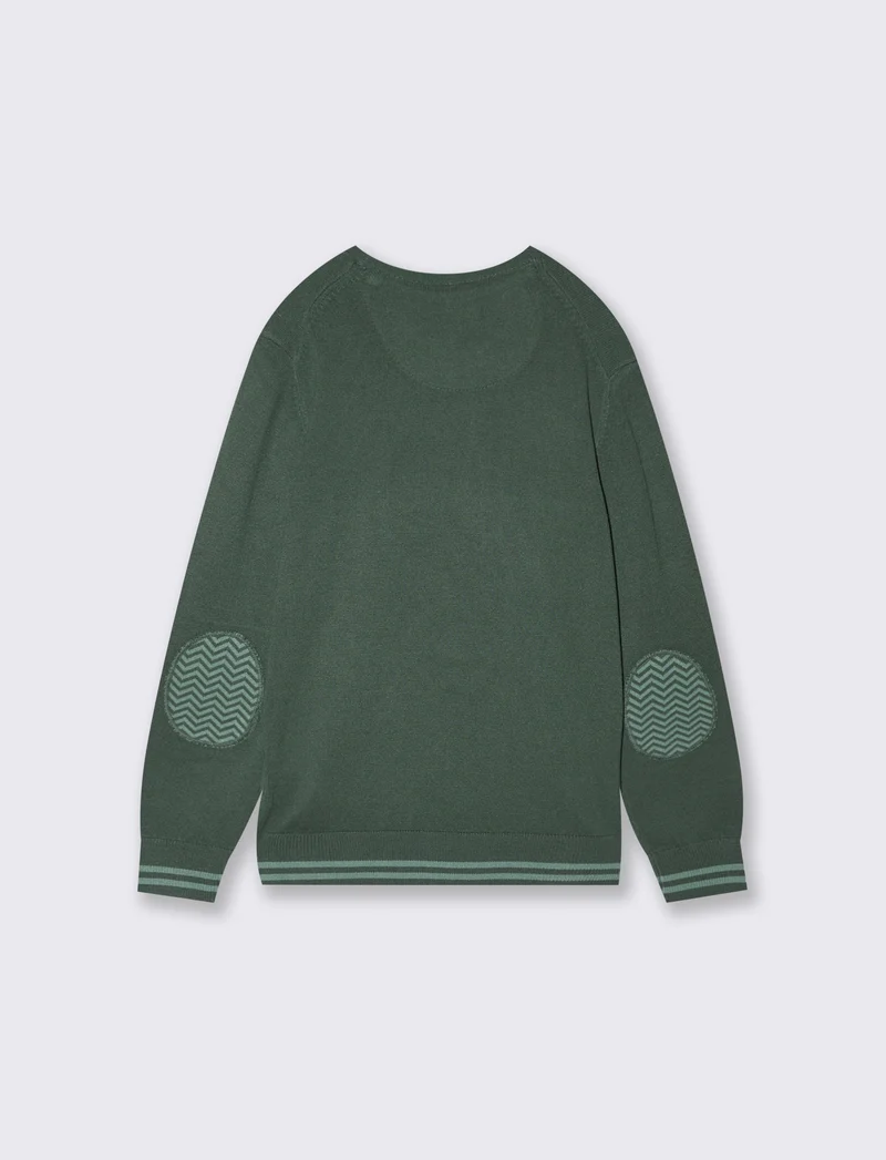 Maglioncino girocollo con toppe maniche - Verde abete