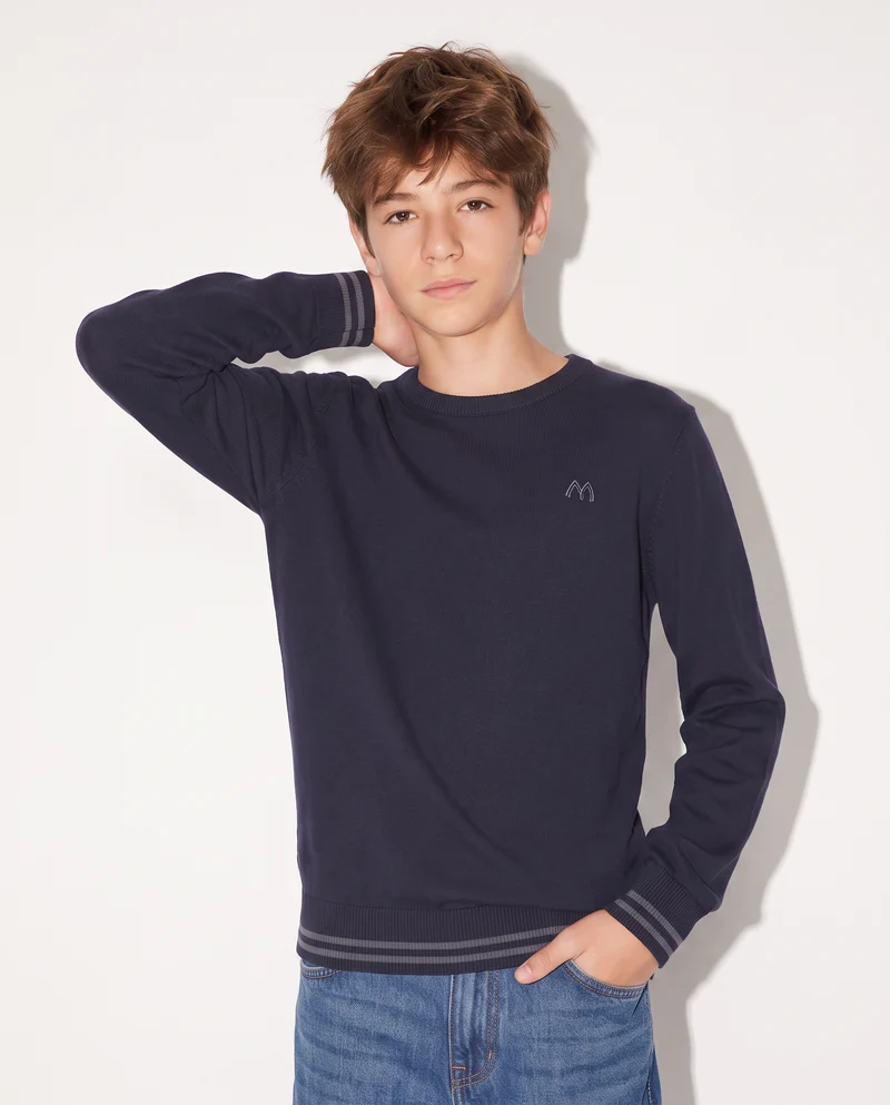 Maglioncino girocollo con toppe maniche - Blu