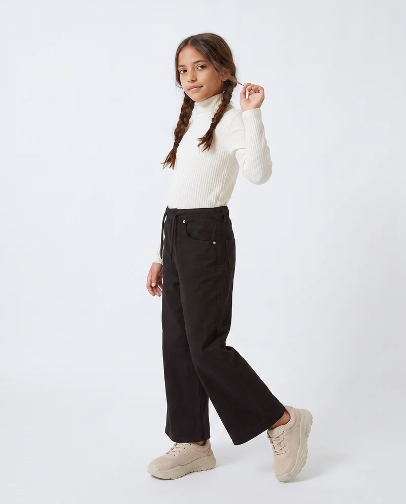 Pantalone gamba larga in cotone drill - Nero