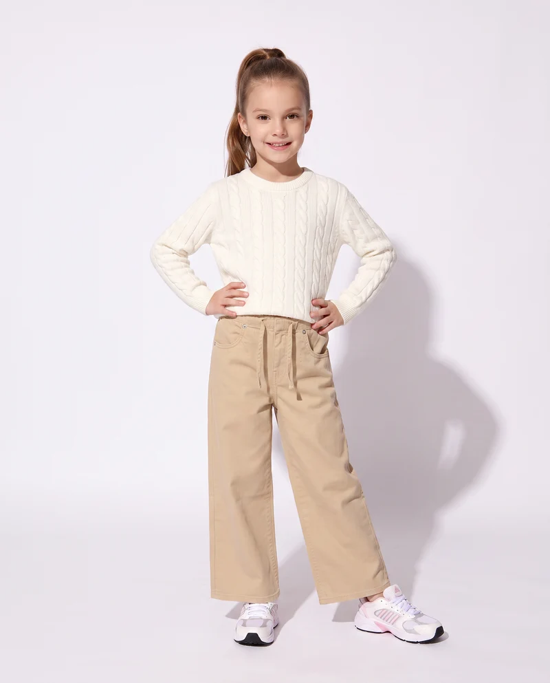 Pantalone gamba larga in cotone drill - Beige