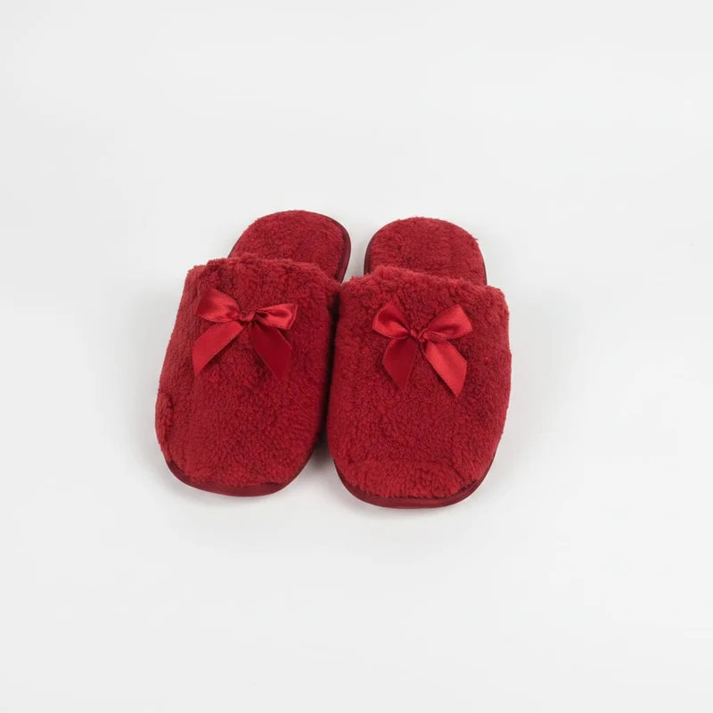 Pantofola da con fiocco furry - Bordeaux