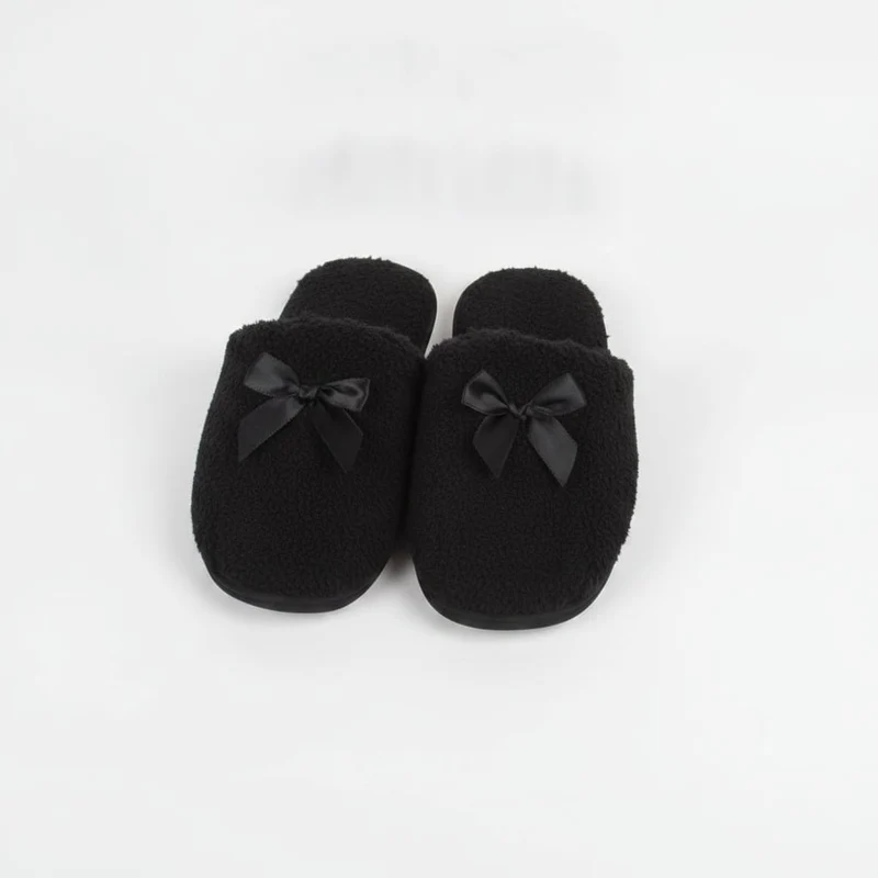 Pantofola da con fiocco furry - Nero