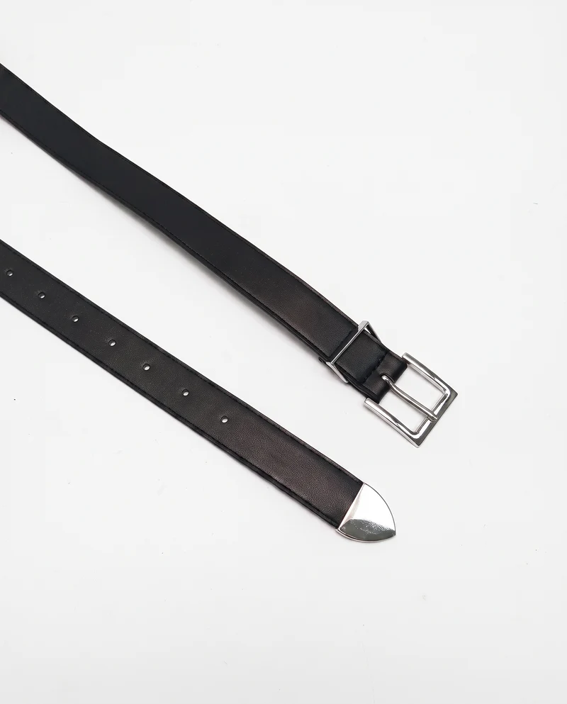 Cintura uomo effetto pelle con metallo - Nero