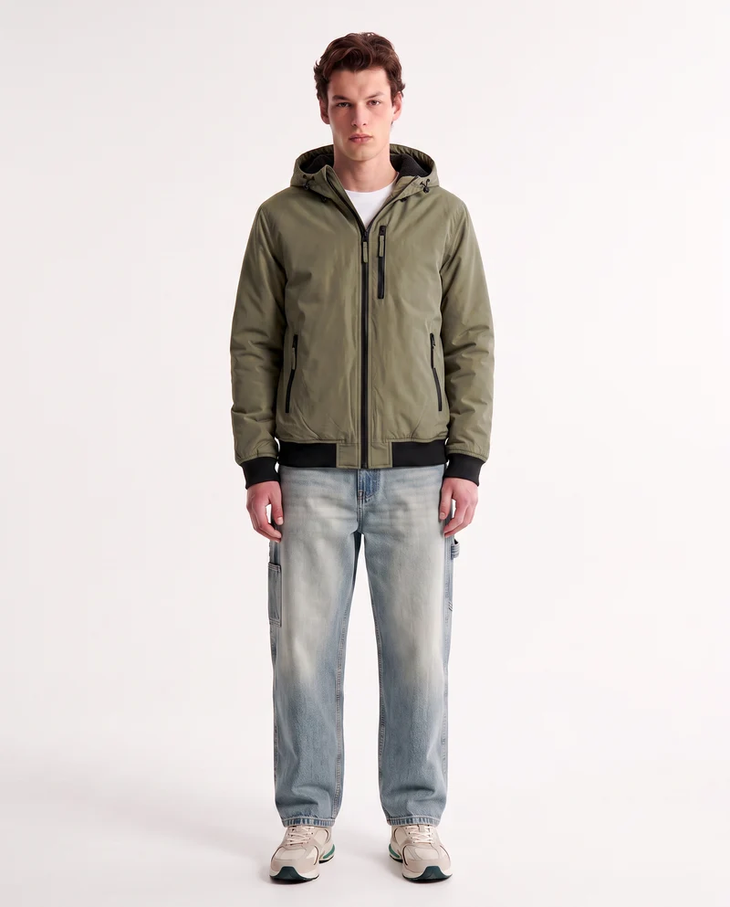 Giubbotto imbottito con cappuccio e tasche - Verde kaki