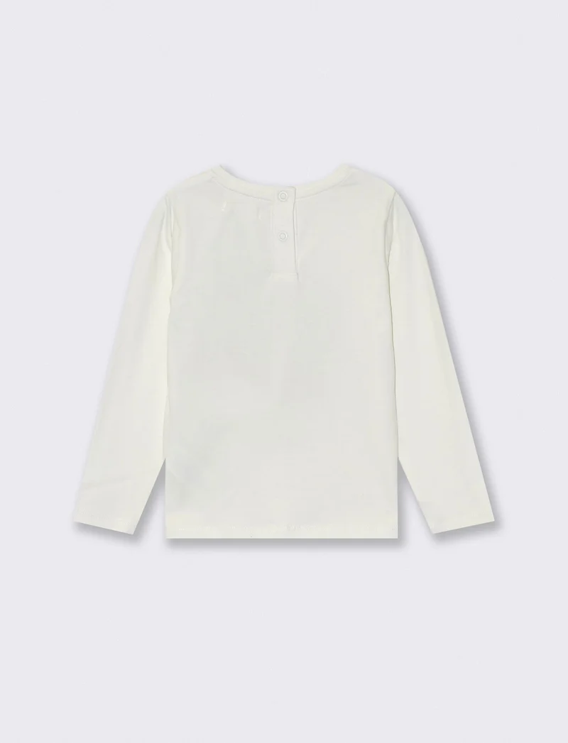 T shirt girocollo con strass e glitter - Bianco latte