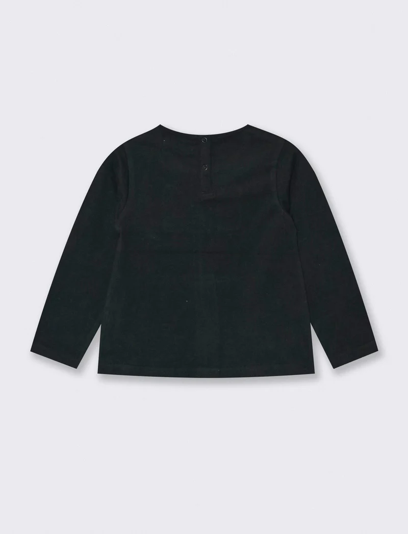 T-shirt girocollo con fiocco in contrasto - Nero