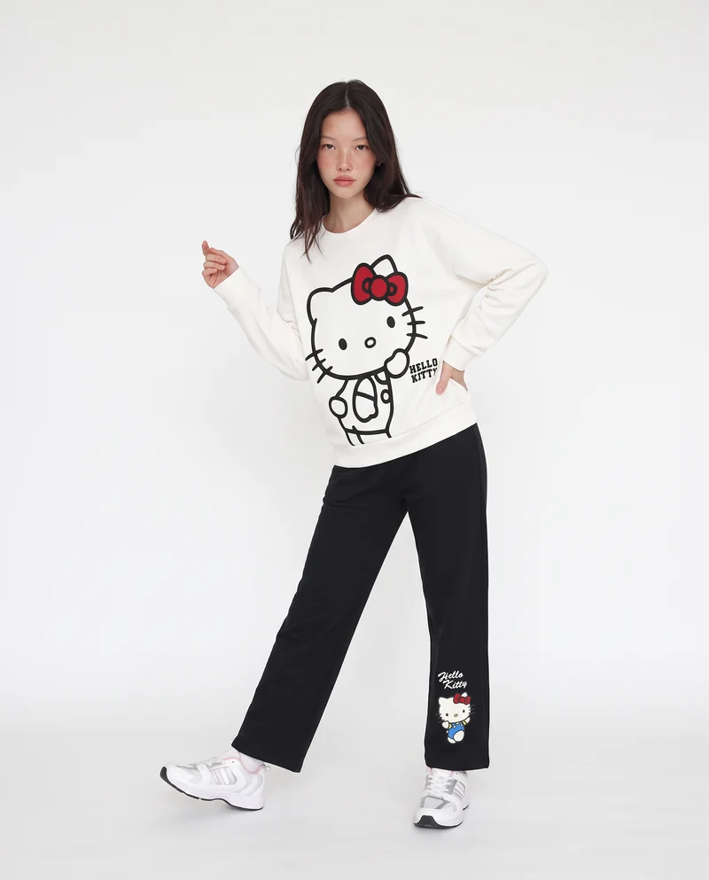 Jogger in felpa con stampa Hello Kitty - Nero