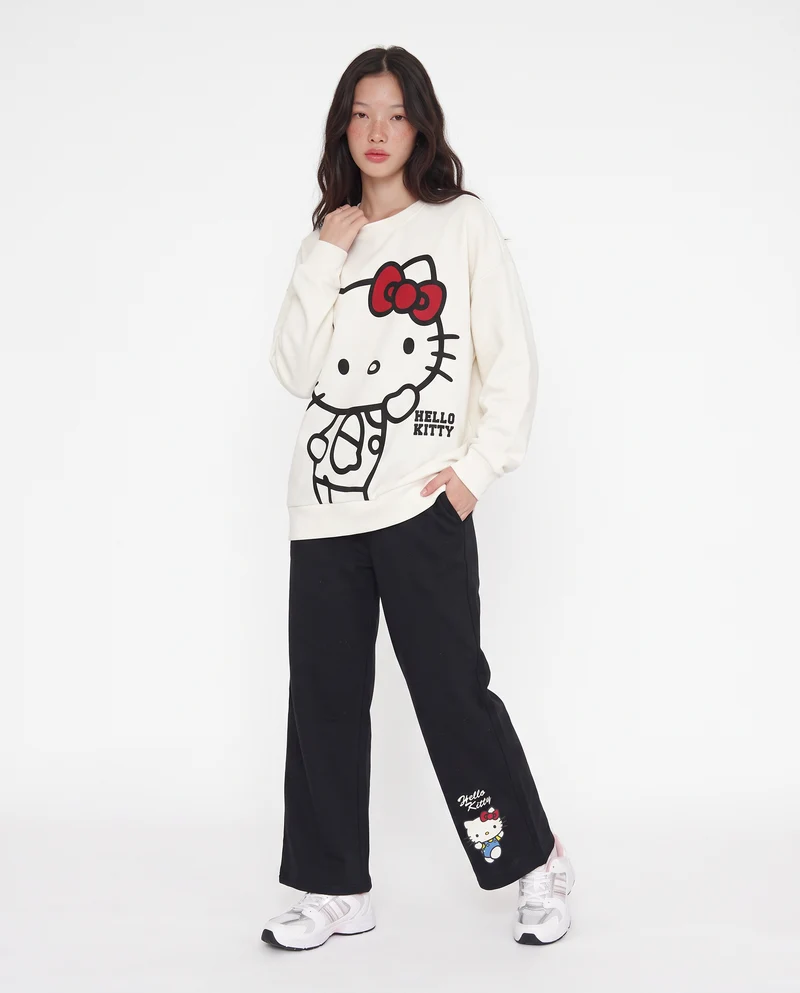 Jogger in felpa con stampa Hello Kitty - Nero