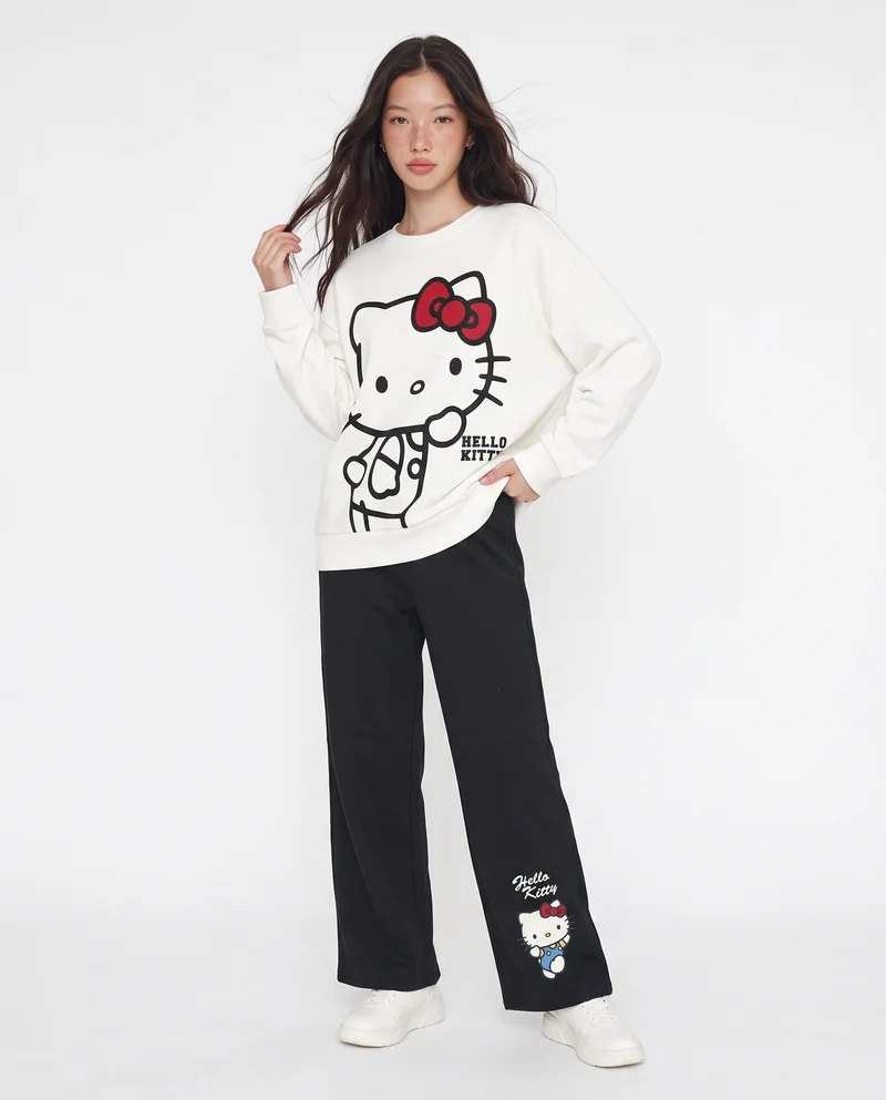 Jogger in felpa con stampa Hello Kitty - Nero