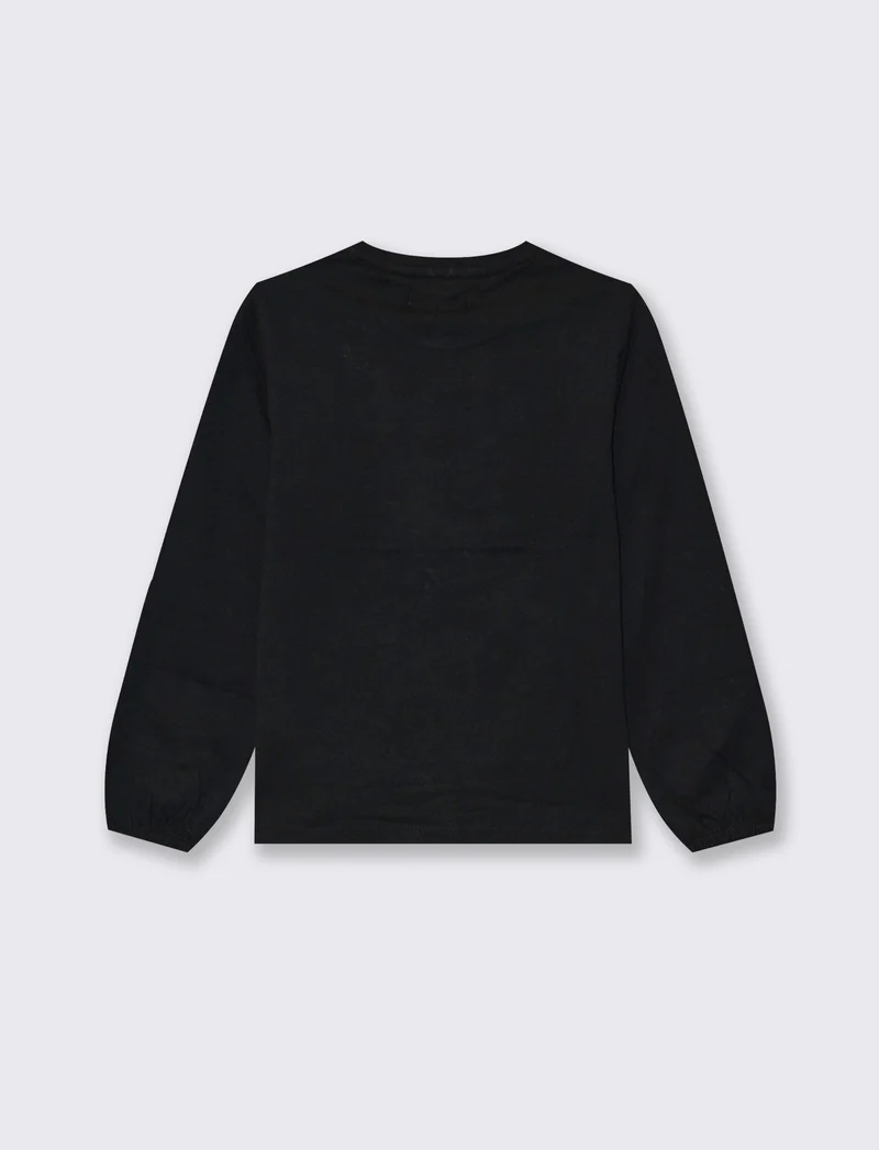 T-shirt manica lunga con stampa e accessori - Nero