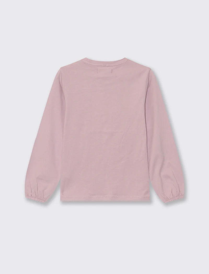 T-shirt manica lunga con stampa e accessori - Rosa polvere