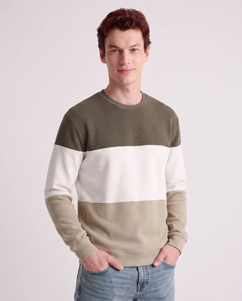 Felpa uomo a fasce in cotone ottoman - Beige