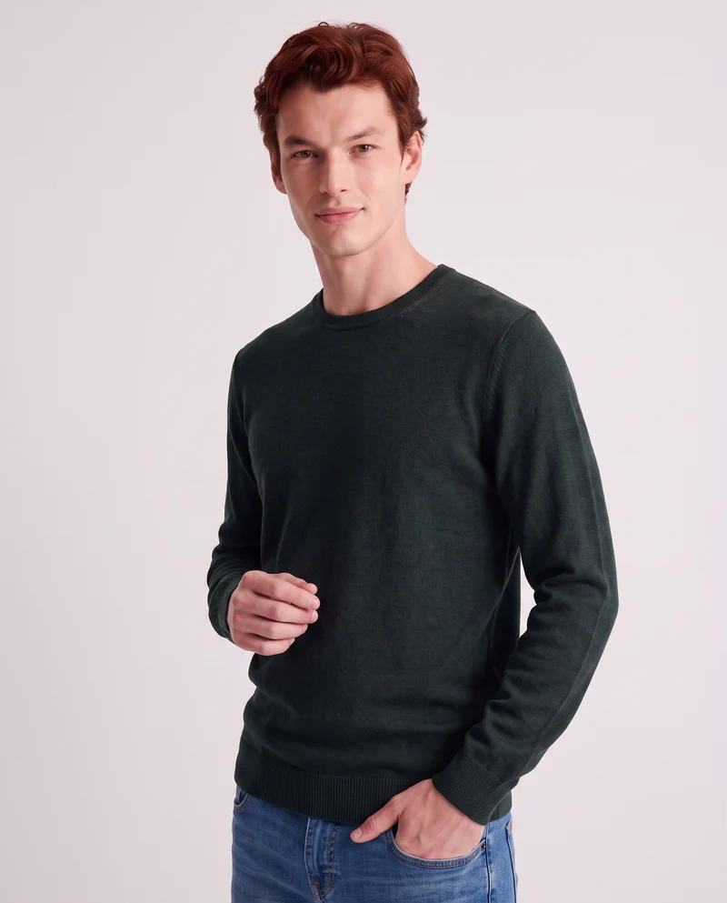Maglia Girocollo Basic in Filato Comfort - Verde scuro