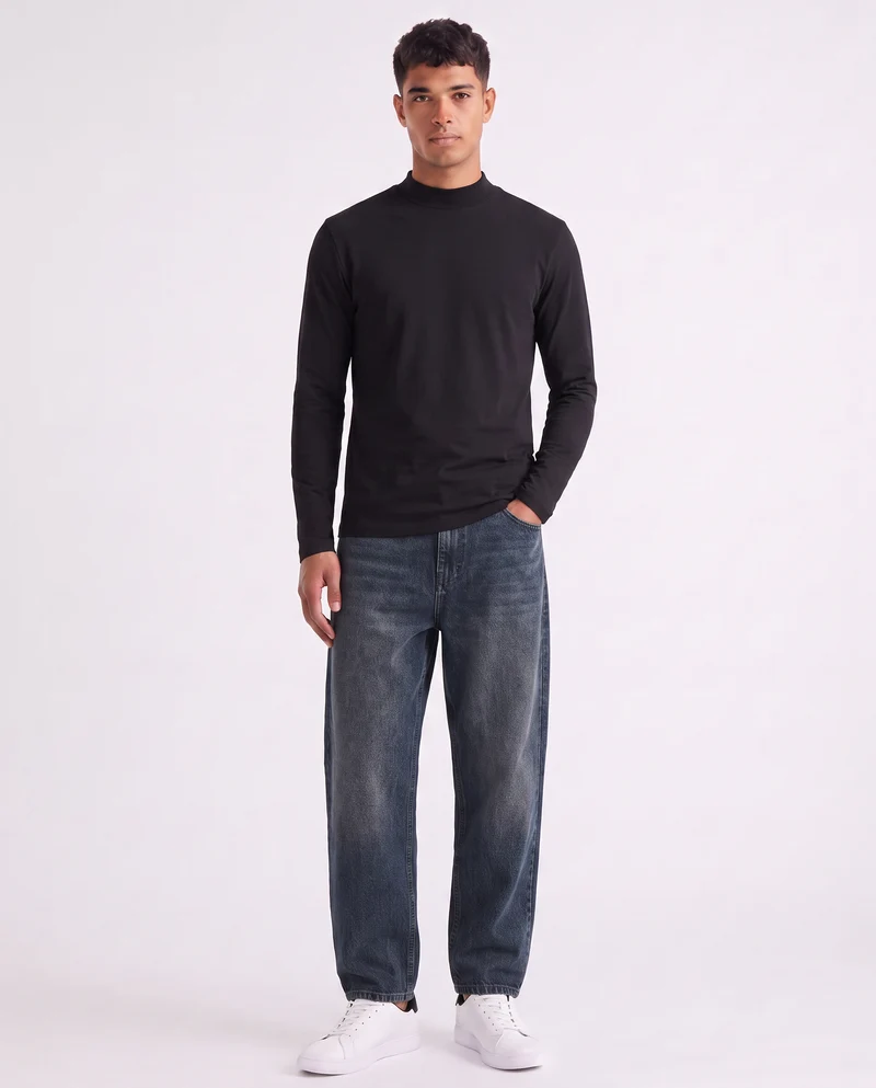 T-shirt lupetto maniche lunghe slim fit - Nero